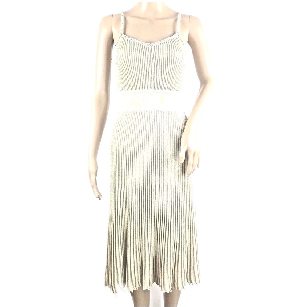 Escada gold metallic weave cocktail dress